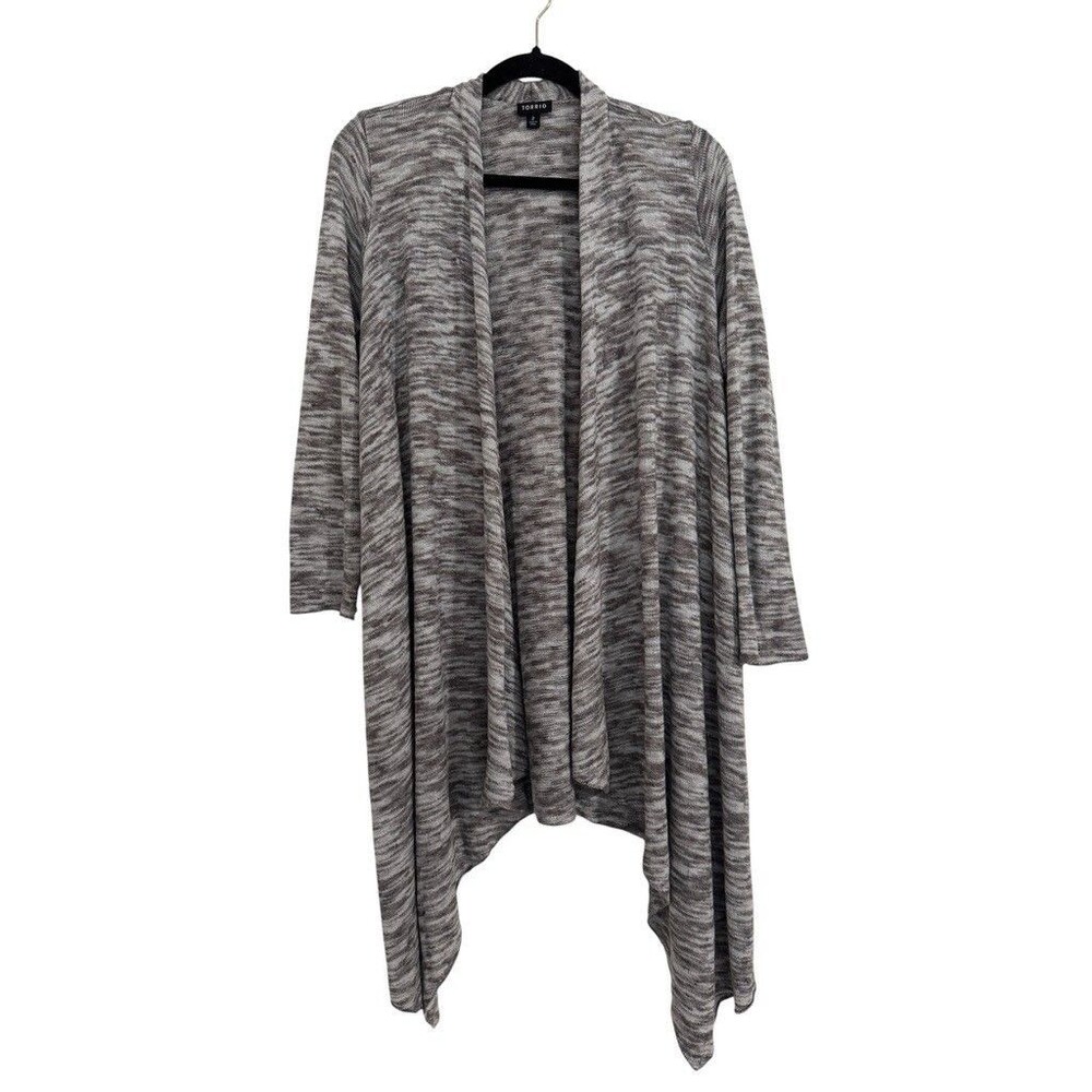 Torrid Cardigan Women Size 2 Gray White Marled Open Front Asymmetrical Duster